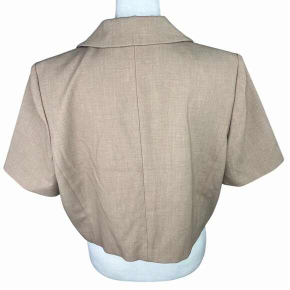 Anthropologie Maeve Beige Double-Breasted Cropped Blazer Short Sleeve Size US 14 - Picture 2 of 16